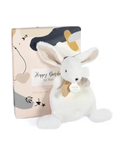Doudou et Compagnie Coffret Mini Doudou plat Lapin beige - Happy Wild - 17 cm