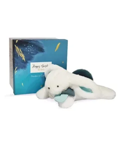 Doudou et Compagnie Coffret Pantin Lapin bleu - Happy Pop - 25 cm