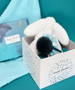 Doudou et Compagnie Coffret Pantin Lapin bleu - Happy Pop - 25 cm