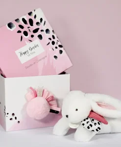 Doudou et Compagnie Coffret Pantin Lapin rose - Happy Blush - 25 cm