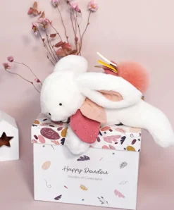 Doudou et Compagnie Coffret Pantin Lapin Vieux rose - Happy Boho - 25 cm
