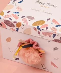 Doudou et Compagnie Coffret Pantin Lapin Vieux rose - Happy Boho - 25 cm