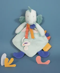 Doudou et Compagnie Coffret peluche dinosaure vert - Attache-tetine Filou - 23 cm