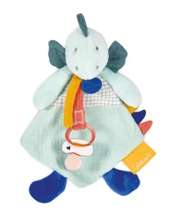 Doudou et Compagnie Coffret peluche dinosaure vert - Attache-tetine Filou - 23 cm