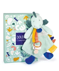 Doudou et Compagnie Coffret peluche dinosaure vert - Attache-tetine Filou - 23 cm