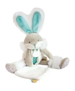 Doudou et Compagnie Coffret peluche lapin de sucre- lapin mouchoir vert - 31 cm