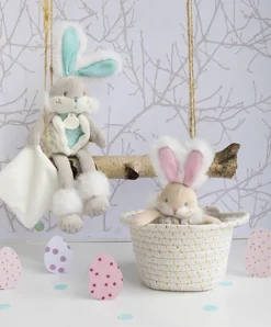 Doudou et Compagnie Coffret peluche lapin de sucre- lapin mouchoir vert - 31 cm