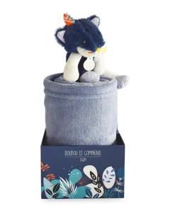 Doudou et Compagnie Couverture bébé en polaire avec Doudou Loup - 70 x 100 cm