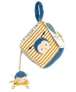 Doudou et Compagnie Cube d'activités Pollen l'abeille en coton BIO 10 X 10 cm
