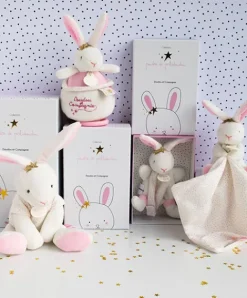 Doudou et Compagnie Doudou attache sucette lapin étoile rose - 15 cm