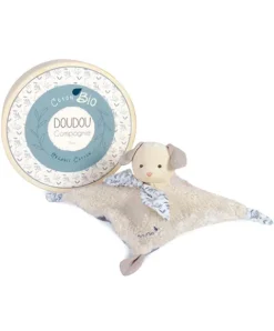 Doudou et Compagnie Doudou carré plat chien bleu en coton BIO - 25 cm