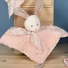 Doudou et Compagnie Doudou carré plat lapin rose en coton BIO - 25 cm