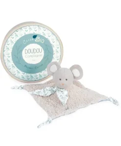 Doudou et Compagnie Doudou carré plat Souris grise en coton BIO- 25 cm