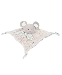 Doudou et Compagnie Doudou carré plat Souris grise en coton BIO- 25 cm