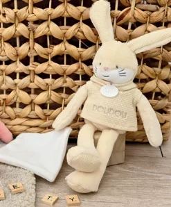Doudou et Compagnie Doudou Lapin beige avec mouchoir - Sweety - 25 cm