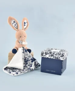 Doudou et Compagnie Doudou LAPIN bleu Marine avec mouchoir - BOH'AIME -