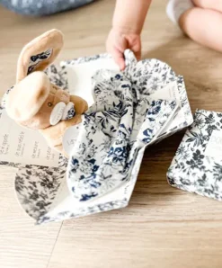 Doudou et Compagnie Doudou LAPIN bleu Marine avec mouchoir - BOH'AIME -