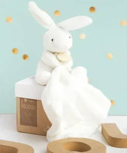 Doudou et Compagnie Doudou lapin mouchoir - 10 cm - Boite fleur