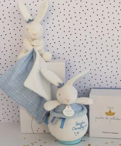 Doudou et Compagnie Doudou lapin mouchoir bleu lapin matelot - 10 cm