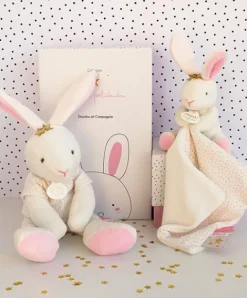 Doudou et Compagnie Doudou lapin mouchoir rose lapin étoile - 10 cm