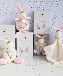Doudou et Compagnie Doudou lapin mouchoir rose lapin étoile - 10 cm