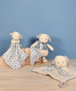 Doudou et Compagnie Doudou mouchoir chien bleu en coton BIO -15 cm