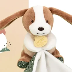 Doudou et Compagnie Doudou mouchoir chien vert et marron - 11 cm