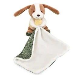 Doudou et Compagnie Doudou mouchoir chien vert et marron - 11 cm