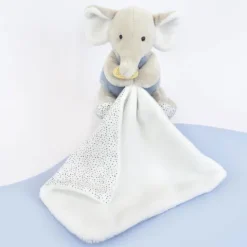 Doudou et Compagnie Doudou mouchoir elephant bleu et gris - 11 cm