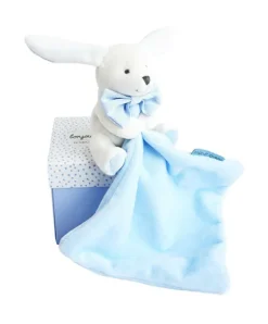 Doudou et Compagnie Doudou mouchoir lapin bleu - 10 cm - Boite fleur