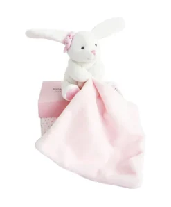 Doudou et Compagnie Doudou mouchoir lapin rose - 10 cm - Boite fleur