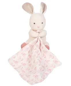 Doudou et Compagnie Doudou mouchoir lapin rose en coton BIO - 15 cm