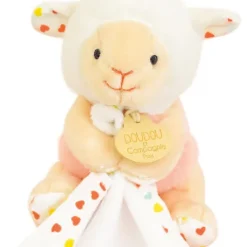 Doudou et Compagnie Doudou mouchoir mouton blanc et orange - 11 cm
