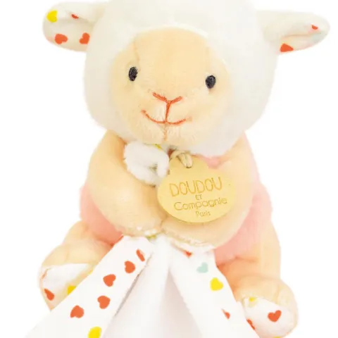 Doudou et Compagnie Doudou mouchoir mouton blanc et orange - 11 cm
