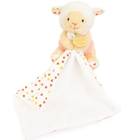 Doudou et Compagnie Doudou mouchoir mouton blanc et orange - 11 cm