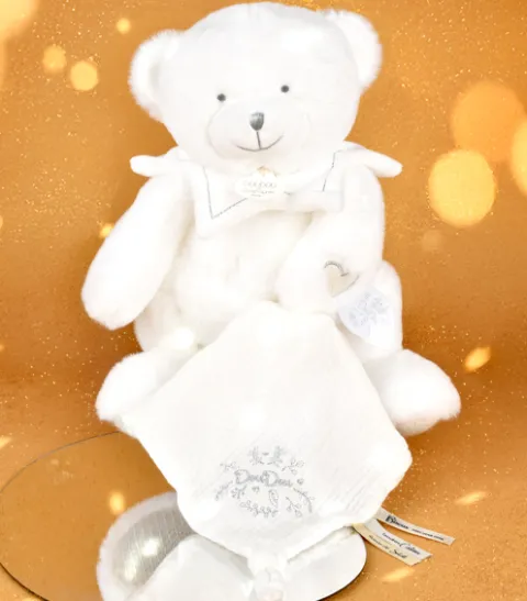 Doudou et Compagnie Doudou mouchoir ours Blanc - 30 cm - Collection Anniversaire