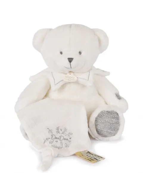 Doudou et Compagnie Doudou mouchoir ours Gris - 30 cm - Collection Anniversaire