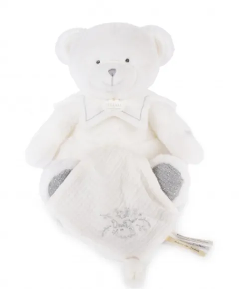 Doudou et Compagnie Doudou mouchoir ours Gris - 30 cm - Collection Anniversaire