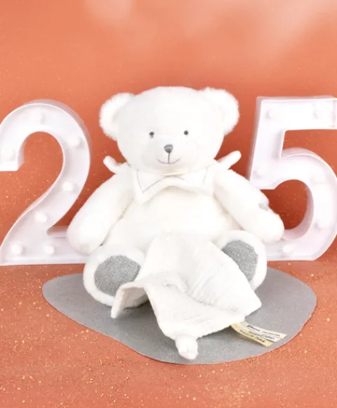 Doudou et Compagnie Doudou mouchoir ours Gris - 30 cm - Collection Anniversaire