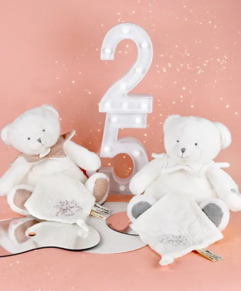 Doudou et Compagnie Doudou mouchoir ours Gris - 30 cm - Collection Anniversaire
