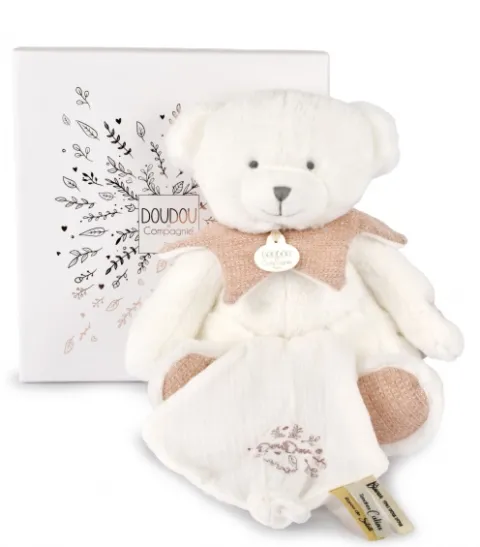 Doudou et Compagnie Doudou mouchoir ours Rose - 30 cm - Collection Anniversaire