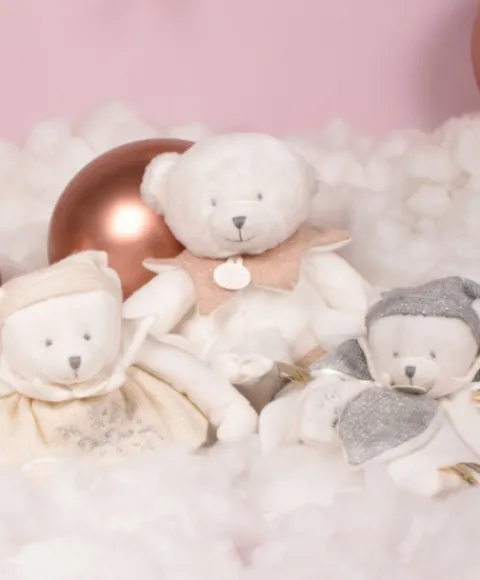 Doudou et Compagnie Doudou mouchoir ours Rose - 30 cm - Collection Anniversaire