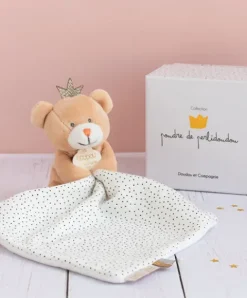 Doudou et Compagnie Doudou ours mouchoir marron Petit Roi - 10 cm