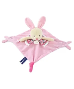 Doudou et Compagnie Doudou plat lapin rose avec marionnette à doigt - 30 cm