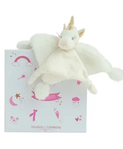 Doudou et Compagnie Doudou plat Licorne blanche - 22 cm
