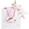 Doudou et Compagnie Doudou plat Licorne rose et blanche - 20 cm