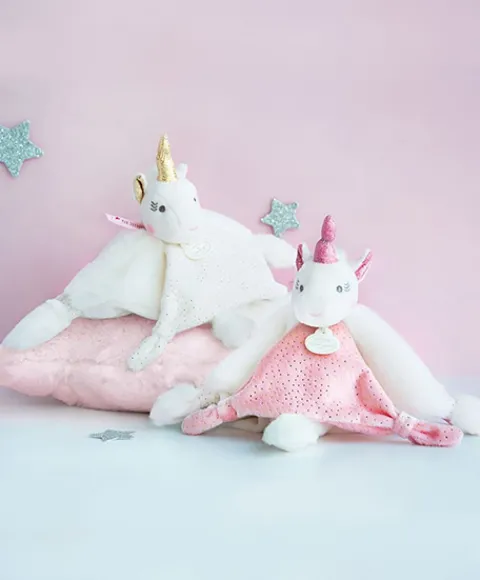 Doudou et Compagnie Doudou plat Licorne rose - 22 cm