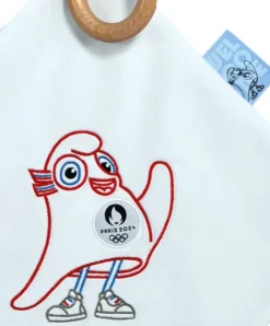 Doudou et Compagnie Doudou plat mascotte jeux olympiques paris 2024 avec anneau en bois - 25 cm