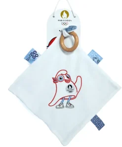 Doudou et Compagnie Doudou plat mascotte jeux olympiques paris 2024 avec anneau en bois - 25 cm