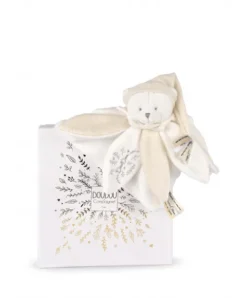 Doudou et Compagnie Doudou plat pétales Ours Blanc - 25 cm - Collection Anniversaire